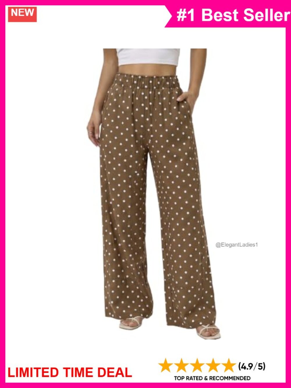 Linen Wide Leg Palazzo Pants Polka Dot High Rise Lounge Trousers